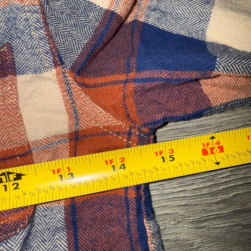 OshKosh Bgosh Boys Plaid Flannel Shirt Navy Orange Herringbone Size 8 8A